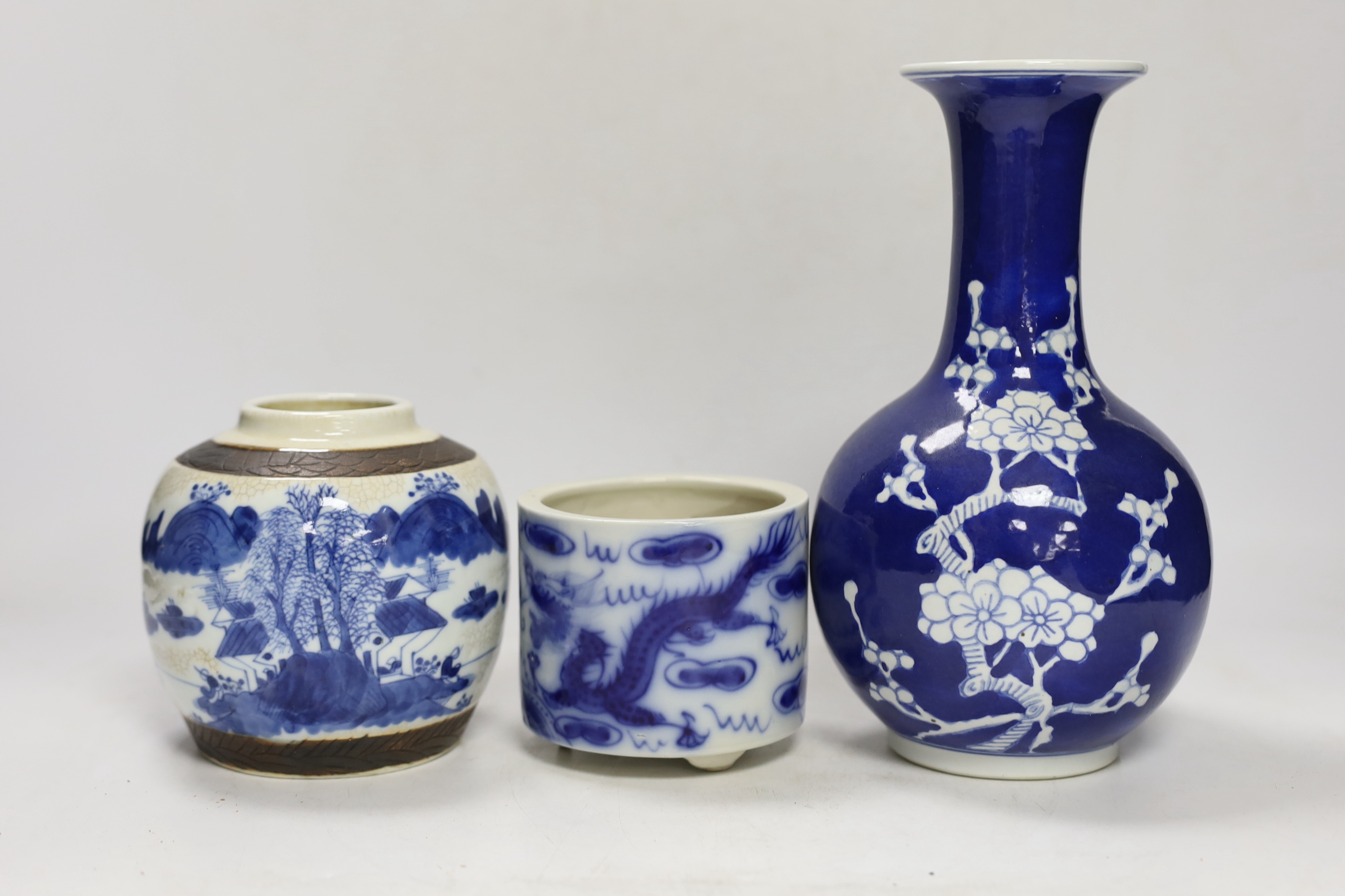 Two Chinese famille rose jars, a similar pot with cover, a brush pot and a vase, 18th century and later, tallest 24cm (5)